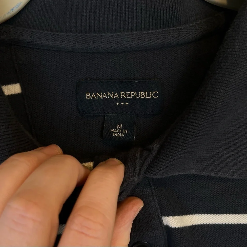 2/$30 Banana Republic Navy and Blue Striped Polo Shirt